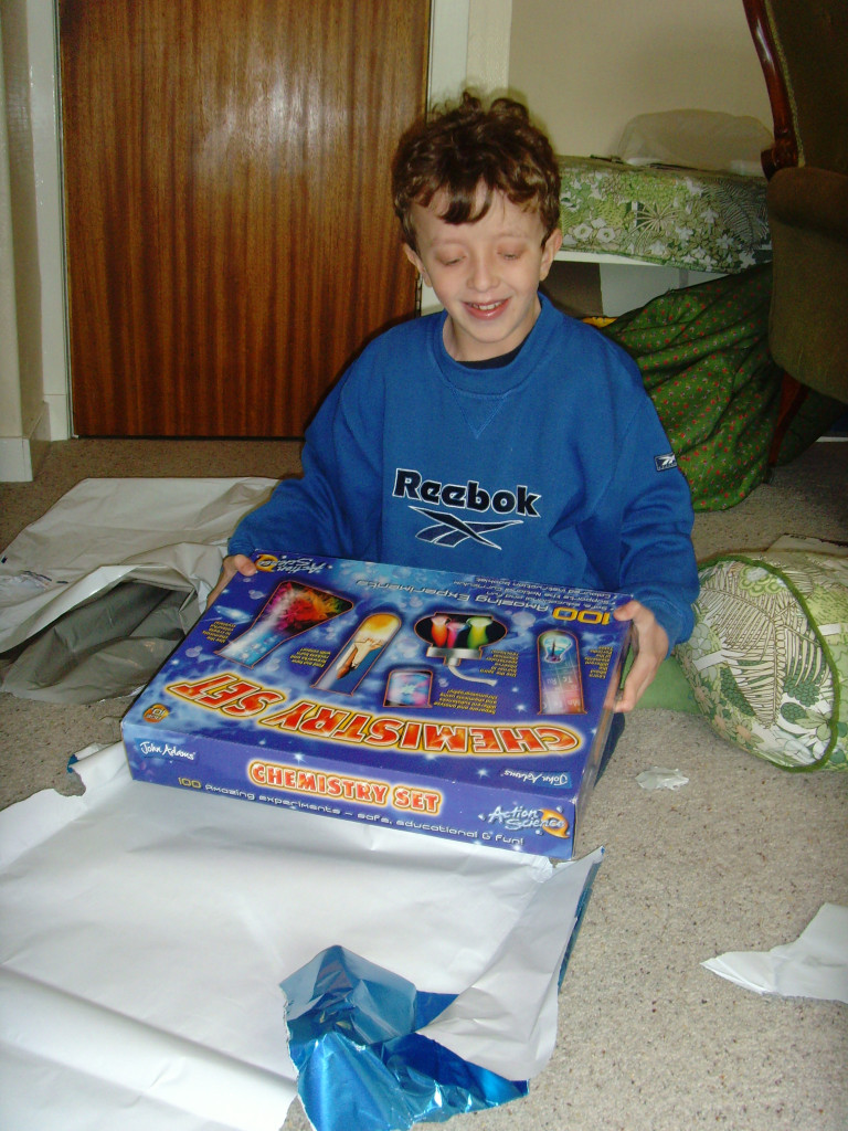 Braveheart Calum with the chemistry set he asked for :) Hope you have loads of fun making some cool experiments Calum x